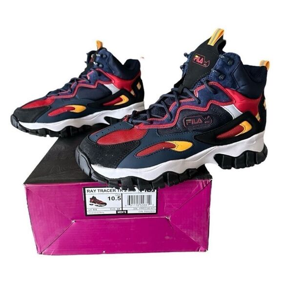 Fila Athletic Basketball Shoes Ray Tracer TR 2 Mid Top Red Blue High-Top Design - Picture 3 of 9
